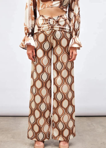 Gaiia Satin Half & Half Printed Co - Ord Set - Beige - GAIIA