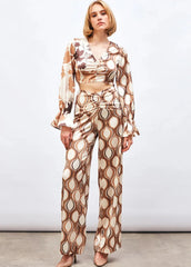 Gaiia Satin Half & Half Printed Co-Ord Set - Beige
