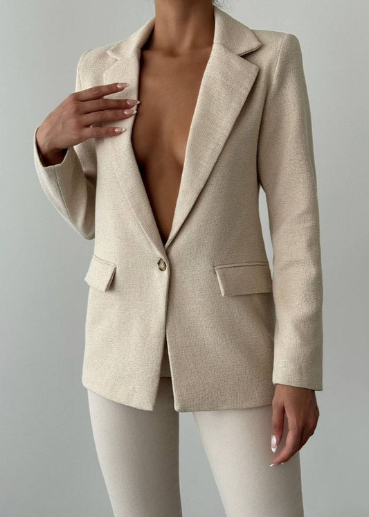 Gaiia Linen Oversize Blazer - Beige