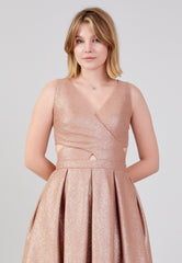 Gaiia Shimmer Knee Length Dress With Waist Cut - Golden