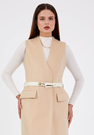 Gaiia Flap Pocket Sleeveless Long Coat - GAIIA