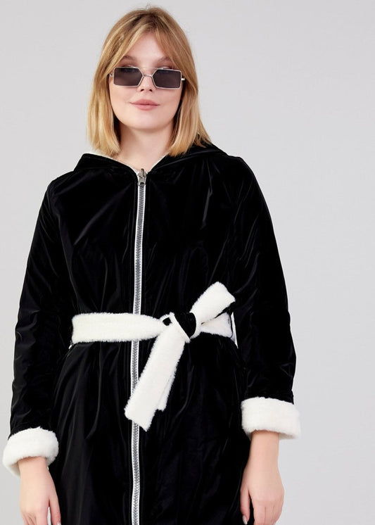 Gaiia Black Long Zipper Coat With Fleece Lining - GAIIA