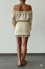 Gaiia Beachwear Tassel Crop Top And Shorts Set