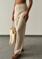 Gaiia Linen Knot Tie Up Top & Pants Set - Beige
