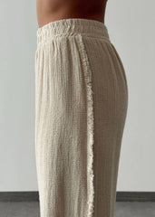 Gaiia Linen Knot Tie Up Top & Pants Set - Beige