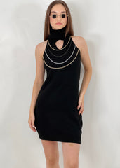 Gaiia High Neck Chain Knitted Dress - Black