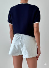 Gaiia Pearl Bow Half Sleeves Knitted Top