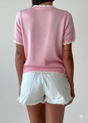 Gaiia Pearl Bow Half Sleeves Knitted Top