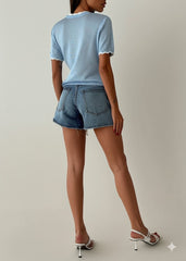 Gaiia Pearl Bow Half Sleeves Knitted Top