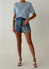 Gaiia Pearl Bow Half Sleeves Knitted Top