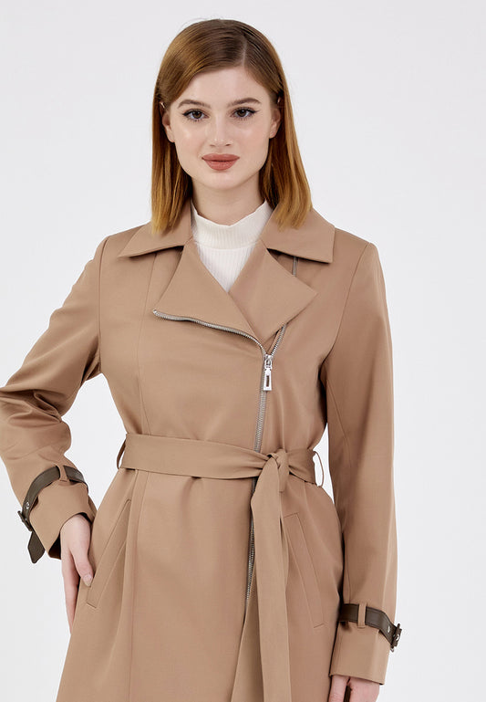 Gaiia Long Zipper Jacket With Belted Cuff - Khaki