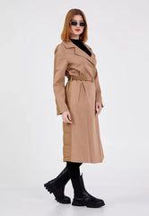 Gaiia Women Suede Long Coat With Belt