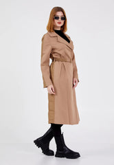 Gaiia Women Suede Long Coat With Belt