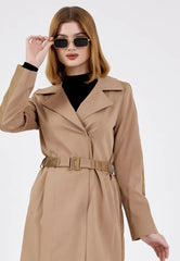 Gaiia Women Suede Long Coat With Belt