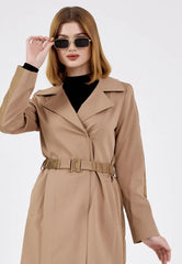 Gaiia Women Suede Long Coat With Belt