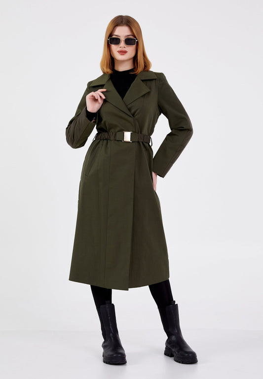 Gaiia Women Suede Long Coat With Belt