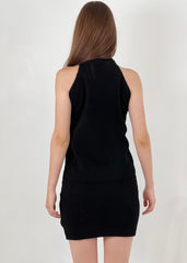 Gaiia High Neck Chain Knitted Dress - Black