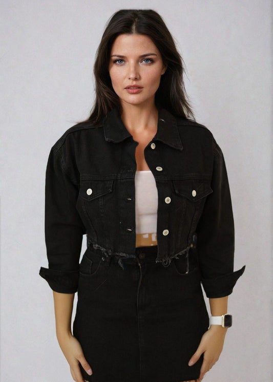 Gaiia Black Cropped Denim Jacket - Black