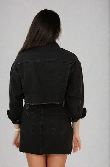 Gaiia Black Cropped Denim Jacket - Black - GAIIA