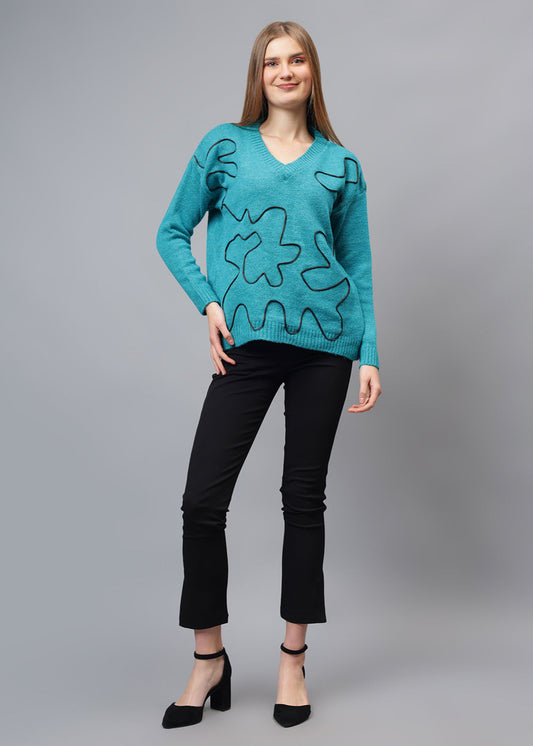 Gaiia V Neck Ribbon Design Pullover