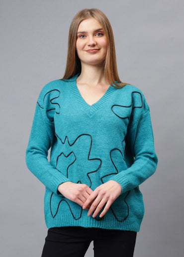 Gaiia V Neck Ribbon Design Pullover - GAIIA