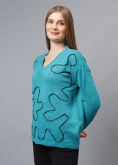 Gaiia V Neck Ribbon Design Pullover