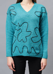Gaiia V Neck Ribbon Design Pullover
