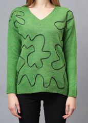 Gaiia V Neck Ribbon Design Pullover