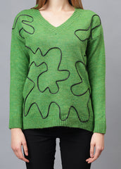 Gaiia V Neck Ribbon Design Pullover