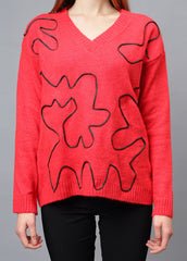 Gaiia V Neck Ribbon Design Pullover