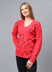 Gaiia V Neck Ribbon Design Pullover