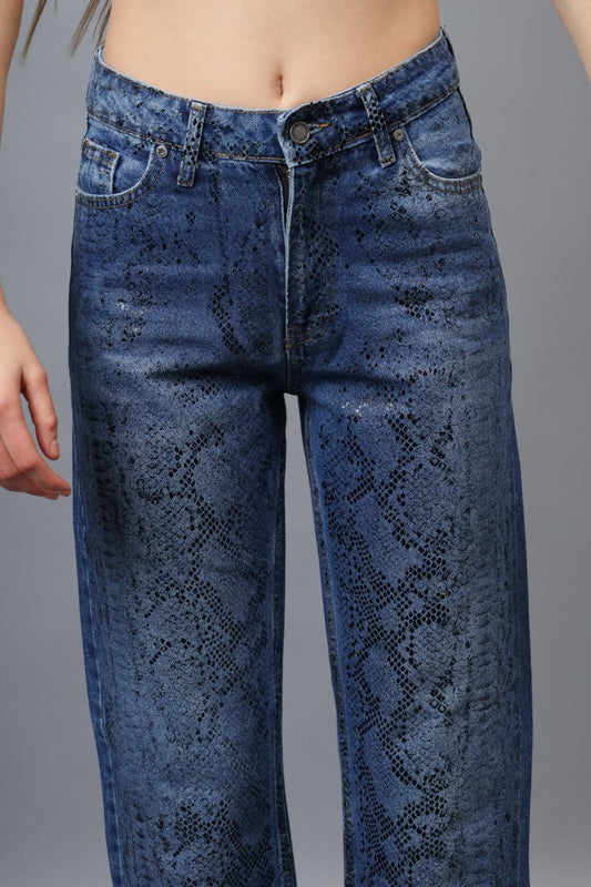 Gaiia Snake Print Straight Leg Jeans - GAIIA