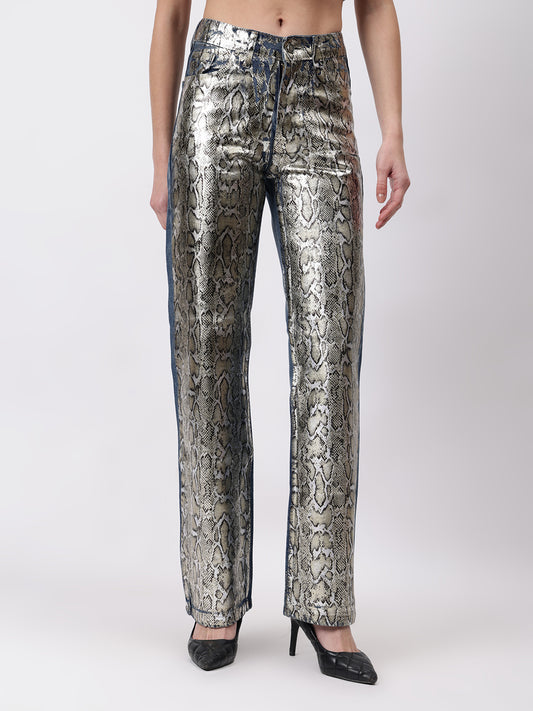 Golden Snake Print Denim