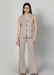Gaiia Checkered Waistcoat And Trouser Set - Beige