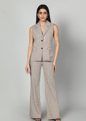 Gaiia Checkered Waistcoat And Trouser Set - Beige