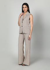Gaiia Checkered Waistcoat And Trouser Set - Beige