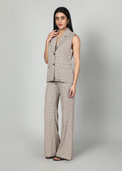 Gaiia Checkered Waistcoat And Trouser Set - Beige