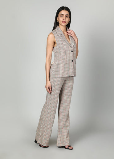 Gaiia Checkered Waistcoat And Trouser Set - Beige - GAIIA
