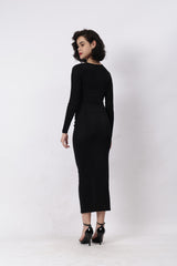 Gaiia Full Sleeves Gathered Long Dress - Black