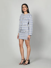 Gaiia Tweed Checkered Jacket & Skirt Set