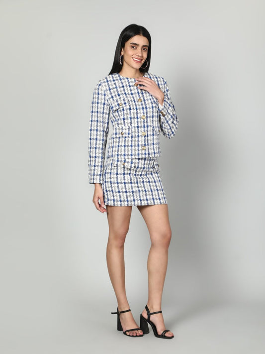 Gaiia Tweed Checkered Jacket & Skirt Set - GAIIA