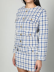 Gaiia Tweed Checkered Jacket & Skirt Set