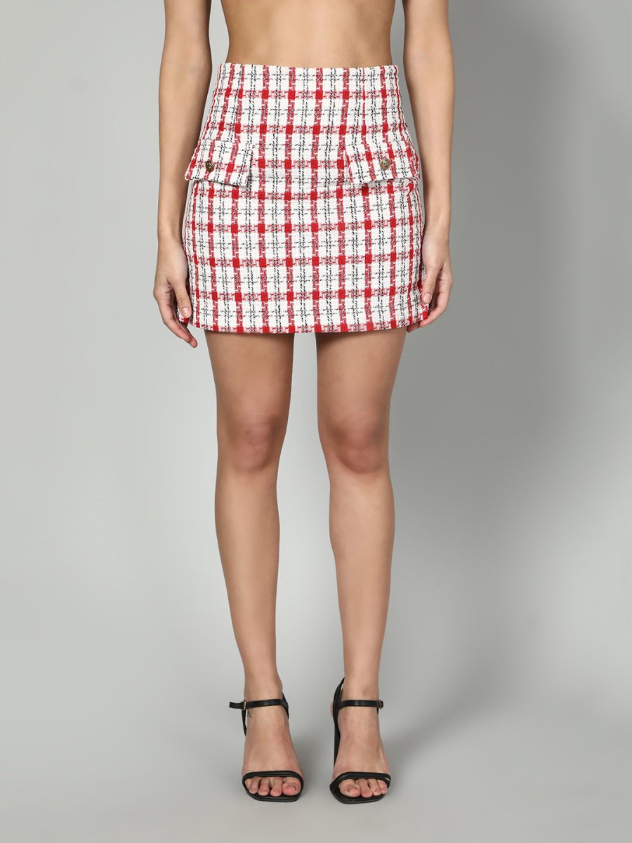 Gaiia Tweed Checkered Jacket & Skirt Set - GAIIA