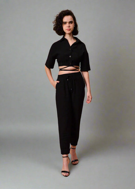 Gaiia Black Solid Color Co - Ord Set - Black - GAIIA