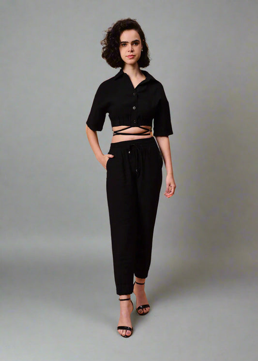 Gaiia Black Solid Color Co-Ord Set - Black