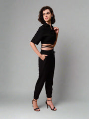 Gaiia Black Solid Color Co-Ord Set - Black