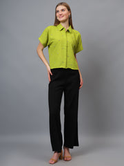 Gaiia Stone Collar Printed Crop Shirt