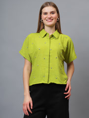 Gaiia Stone Collar Printed Crop Shirt