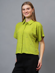 Gaiia Stone Collar Printed Crop Shirt