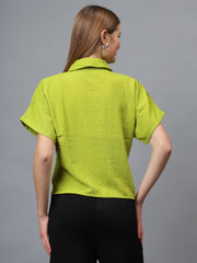 Gaiia Stone Collar Printed Crop Shirt